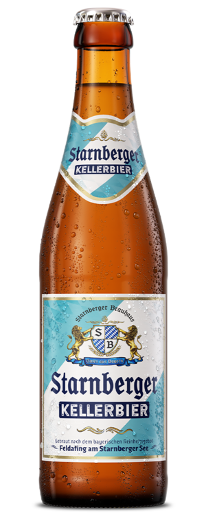 Starnberger Kellerbier Bierflasche mit türkis-weißem Etikett und Logo.